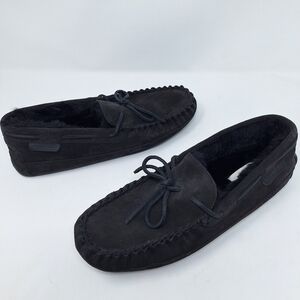 Coach Black Suede Faux Fur Lined Slippers
